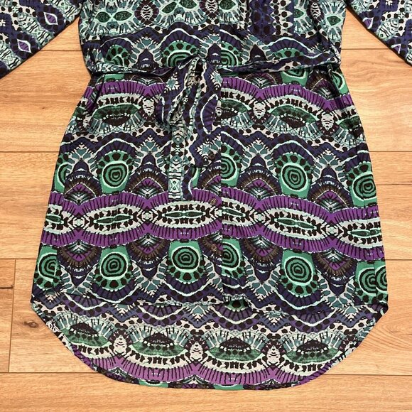 Anthropologie Maeve Frequencies Ikat Shirt Dress Size Small Roll Tab 3/4 Sleeve - Picture 3 of 11